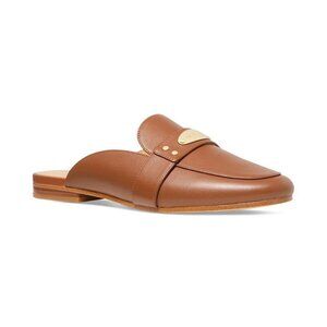 Michael Michael Kors BNWT "Ashley" tan brown logo plate mules women NEW